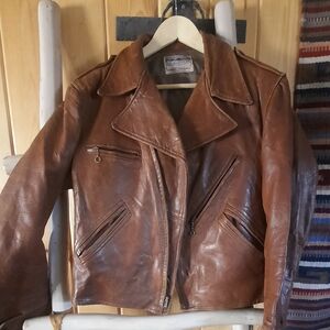 CALIFORNIAN SPORTSWEAR CO Tan Leather Bomber Jacket Large